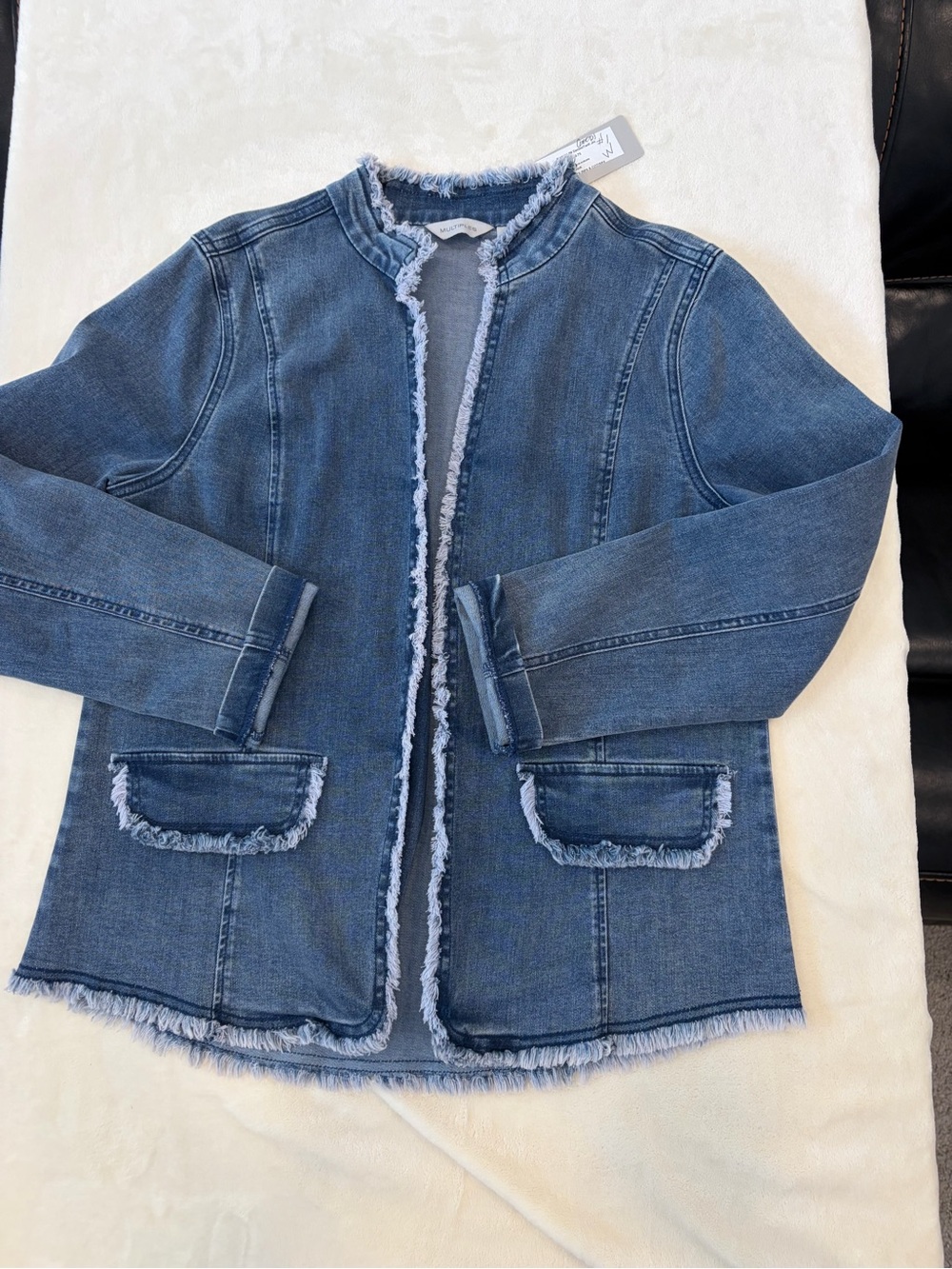 Multiples Frayed-Trim Denim Jacket in Blue